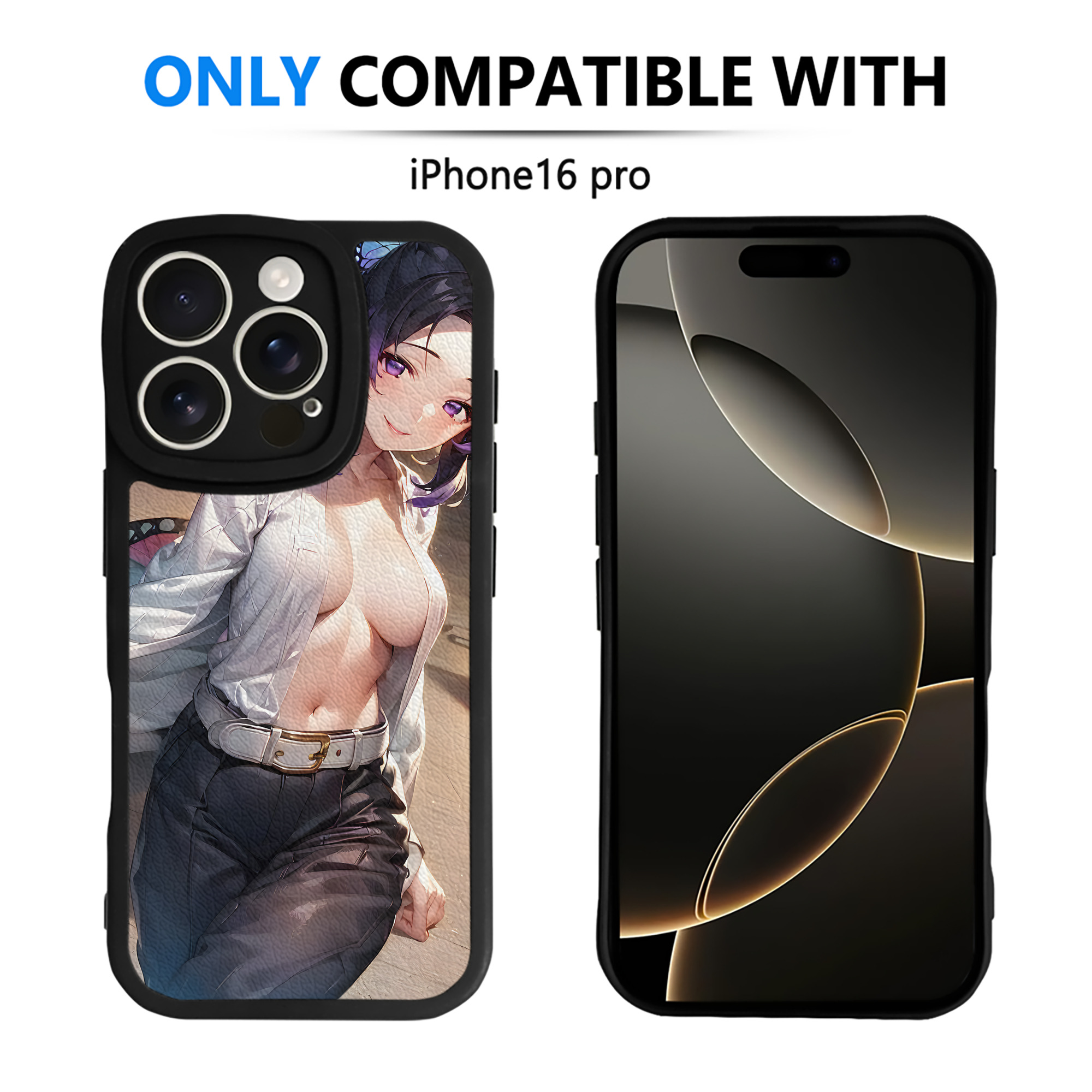 （画像用） 鬼滅の刃（きめつのやいば）蟲柱-胡蝶 しのぶ／こちょう しのぶ Kochou Shinobu 【iPhone 16シリーズ対応】シリコンスマホケース（レザー調） 材質：シリコン